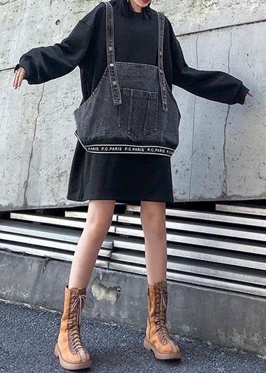 Chic black cotton Blouse o neck two pieces Plus Size Clothing tops - SooLinen