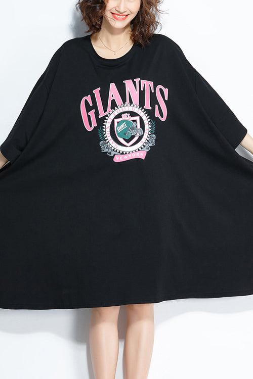 Chic o neck baggy Baumwolle plus größe Tunika Tops schwarz lose Kleider sommer