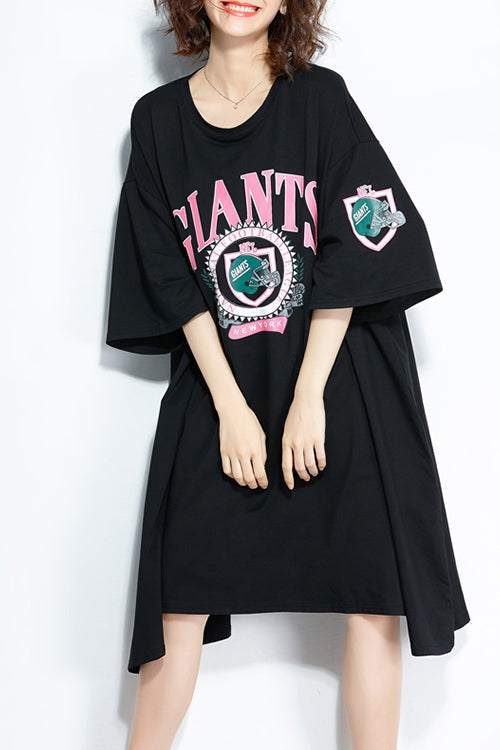 Chic o neck baggy Baumwolle plus größe Tunika Tops schwarz lose Kleider sommer