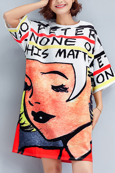 Schickes O-Ausschnitt-Halbarmkleid aus Seide und Baumwolle, Kleiderschränke, lustige Outfits, bedruckt, Übergröße, Sommerkleid