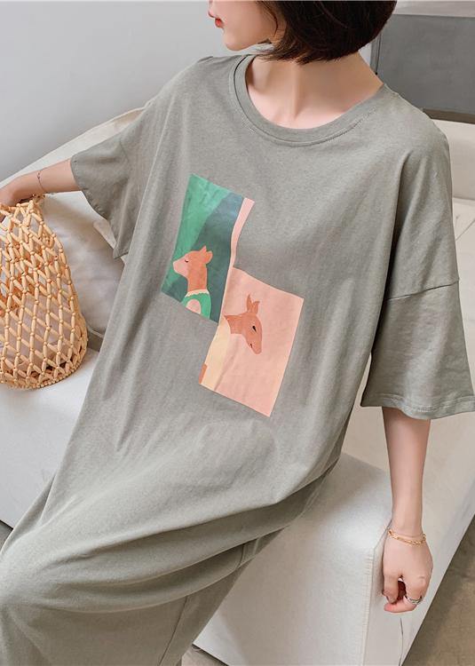 Chic o neck side open clothes Catwalk gray Animal print Plus Size Dresses - SooLinen