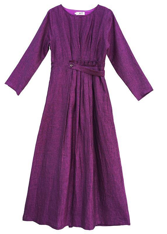 Chic purple clothes For Women o neck Cinched Maxi spring Dresses - SooLinen