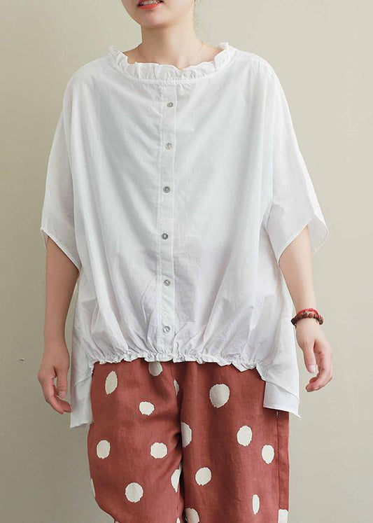 Chic white cotton top silhouette Ruffled Knee summer top - SooLinen