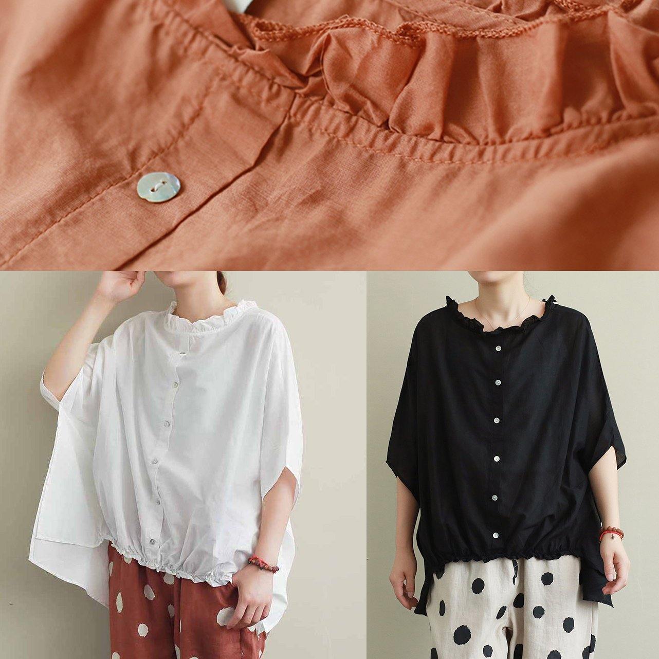 Chic white cotton top silhouette Ruffled Knee summer top - SooLinen