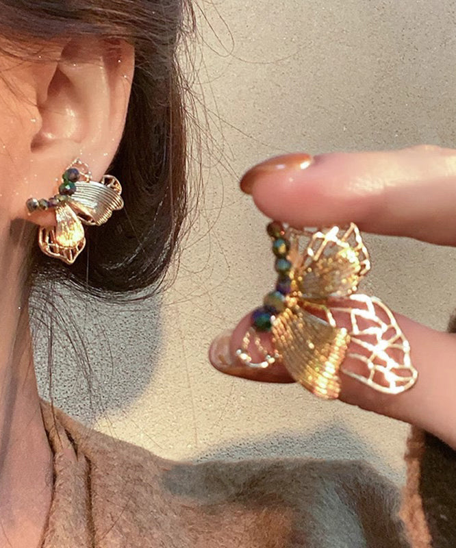 Chinese Style Gold Ancient Dharma Gold Resin Butterfly Stud Earrings