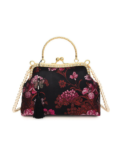 Chinese Style Green Print Tassel Zircon Tote Bag