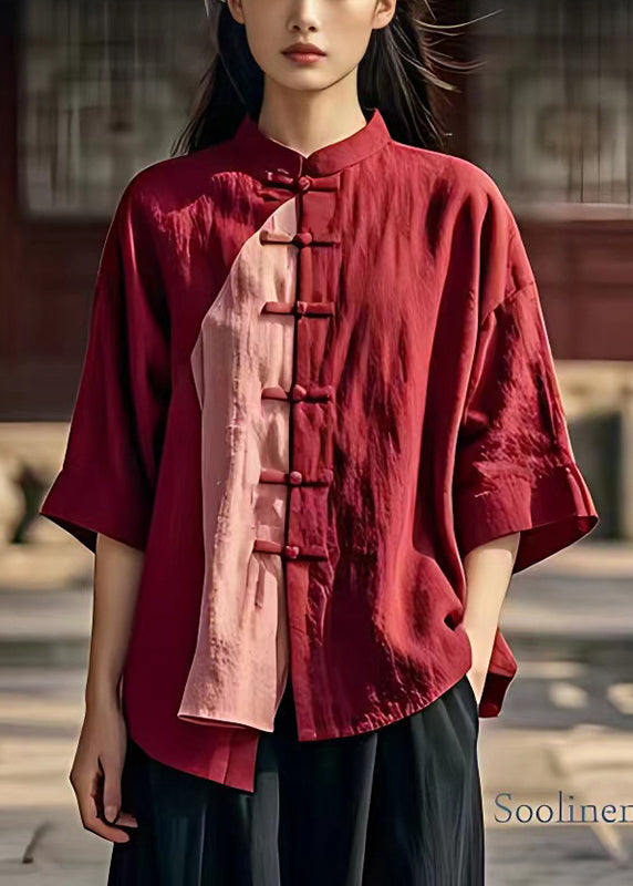 Chinesischen Stil Mulberry Asymmetrische Patchwork Leinen Hemd Top Sommer