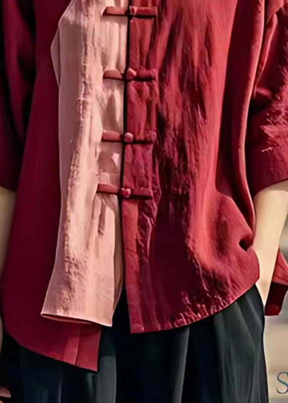 Chinesischen Stil Mulberry Asymmetrische Patchwork Leinen Hemd Top Sommer