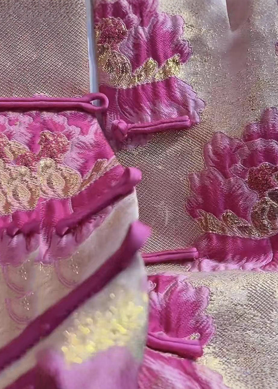 Abrigos con estampado de cuello redondo rosa estilo chino