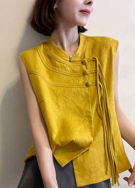 Chinese Style Red Stand Collar Tassel Patchwork Top Summer