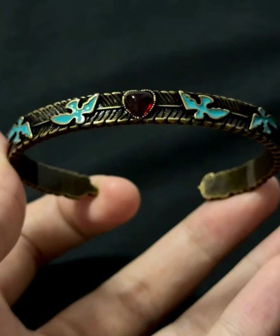 Armreif im chinesischen Stil aus Sterlingsilber mit fliegendem Vogel und Edelstein