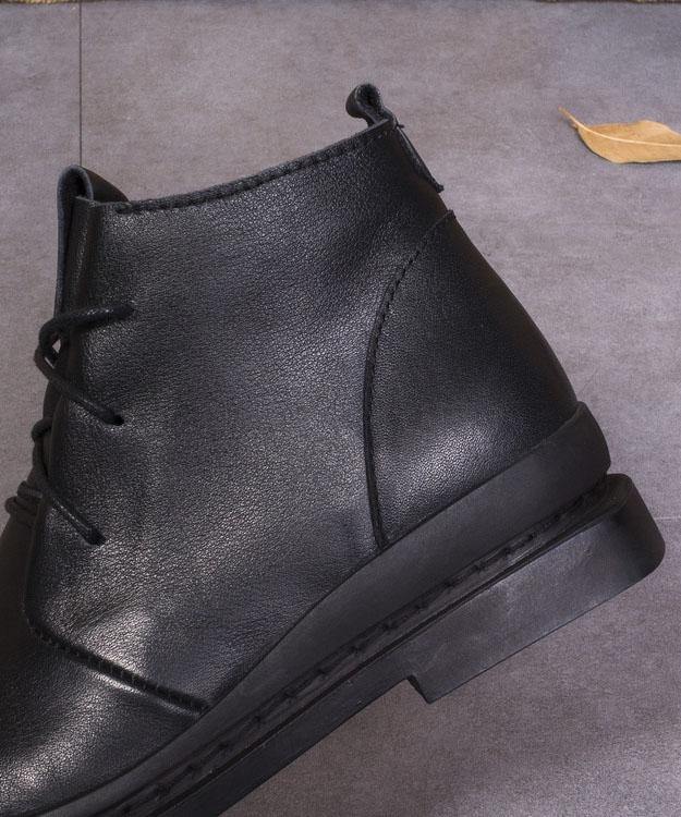 Chocolate Cowhide Leather Cross Strap Martins Boots - SooLinen