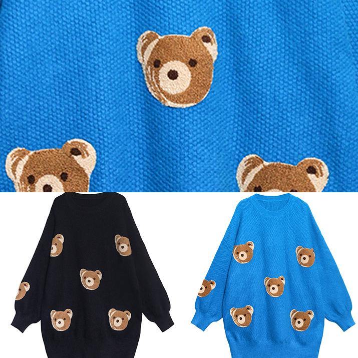 Chunky black Bear design knit tops o neck silhouette knit top - SooLinen