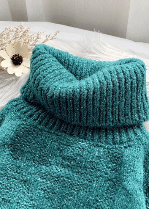 Chunky green knit blouse high neck thick oversize fall knit sweat tops - SooLinen