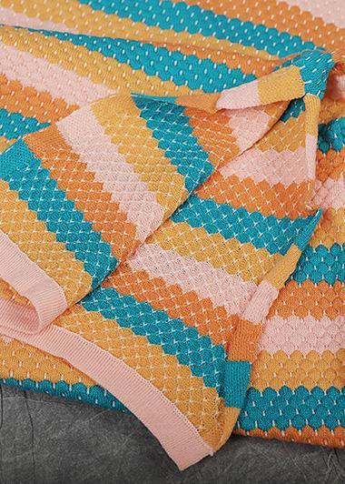 Chunky o neck Sweater side open dress outfit plus size striped baggy knitted tops - SooLinen