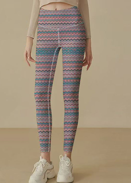 Classy Wave Print High Waist Tummy Control Capri Athletic Leggings