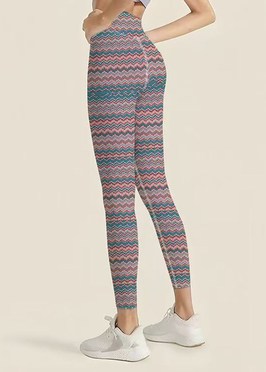 Classy Wave Print High Waist Tummy Control Capri Athletic Leggings