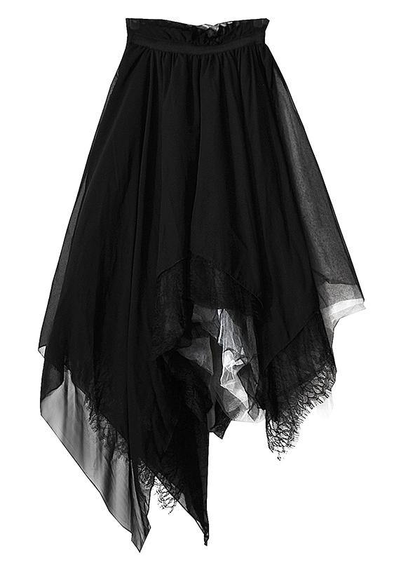 Classy Black Colorblock tulle asymmetrical design Skirt Summer - SooLinen