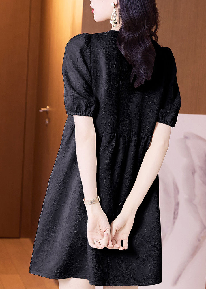 Classy Black O Neck Embroidered Cotton Dresses Summer