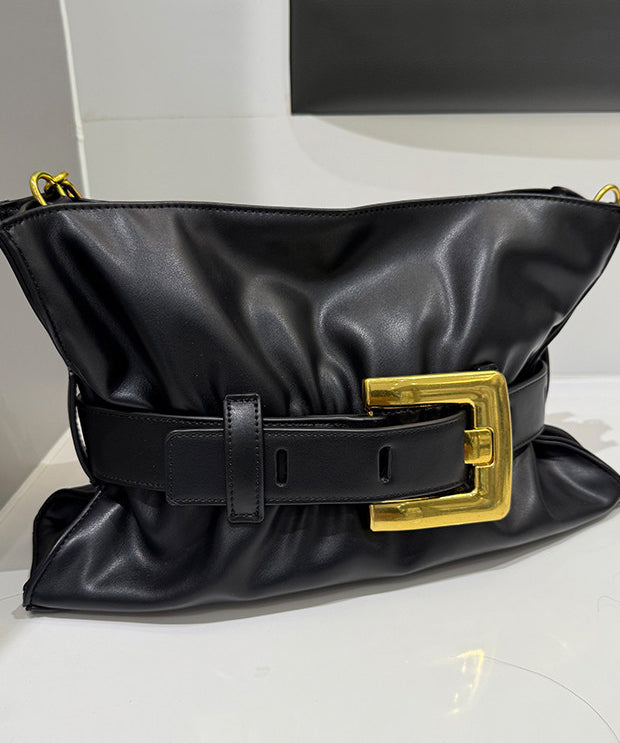 Classy Black Solid Durable Faux Leather Flap Bag