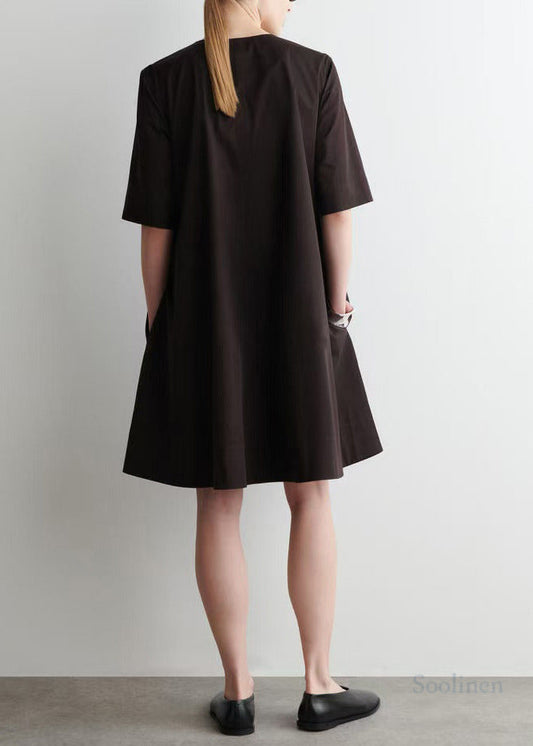 Classy Black Zip Up Cotton Day Dress Summer