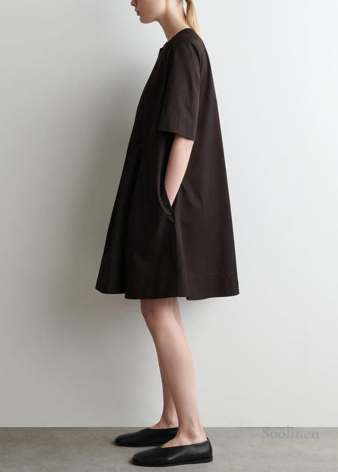 Classy Black Zip Up Cotton Day Dress Summer