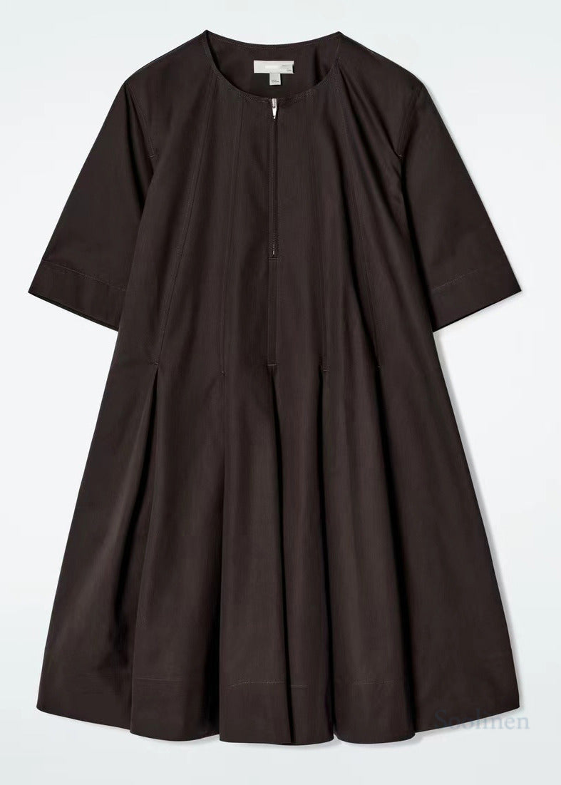 Classy Black Zip Up Cotton Day Dress Summer