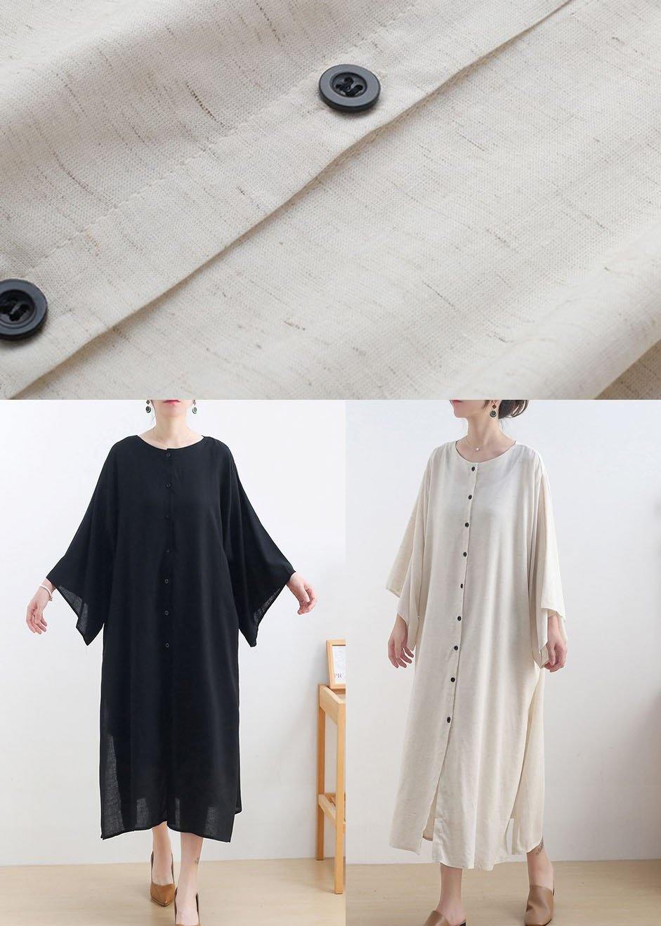 Classy Black side Open Cotton Dress long Shirts Fall Dress - SooLinen