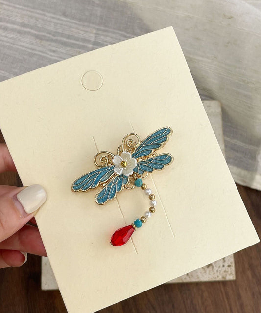 Classy Blue Butterfly Sterling Silver Overgild Enamel Pearl Tassel Hairpin