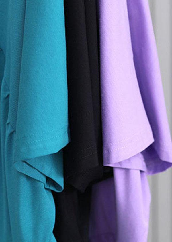 Classy Blue Cinched Long Summer Cotton Dress - SooLinen