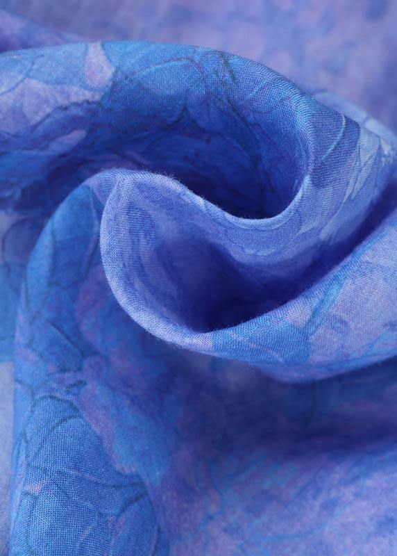 Classy Blue Purple Print Button Ankle Summer Linen Dress - SooLinen