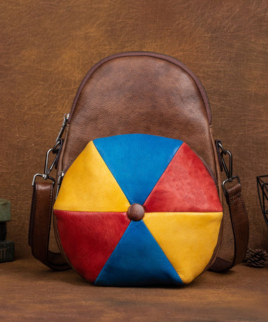 Edle Rucksacktasche aus Kalbsleder mit Farbblock-Muster in Braun