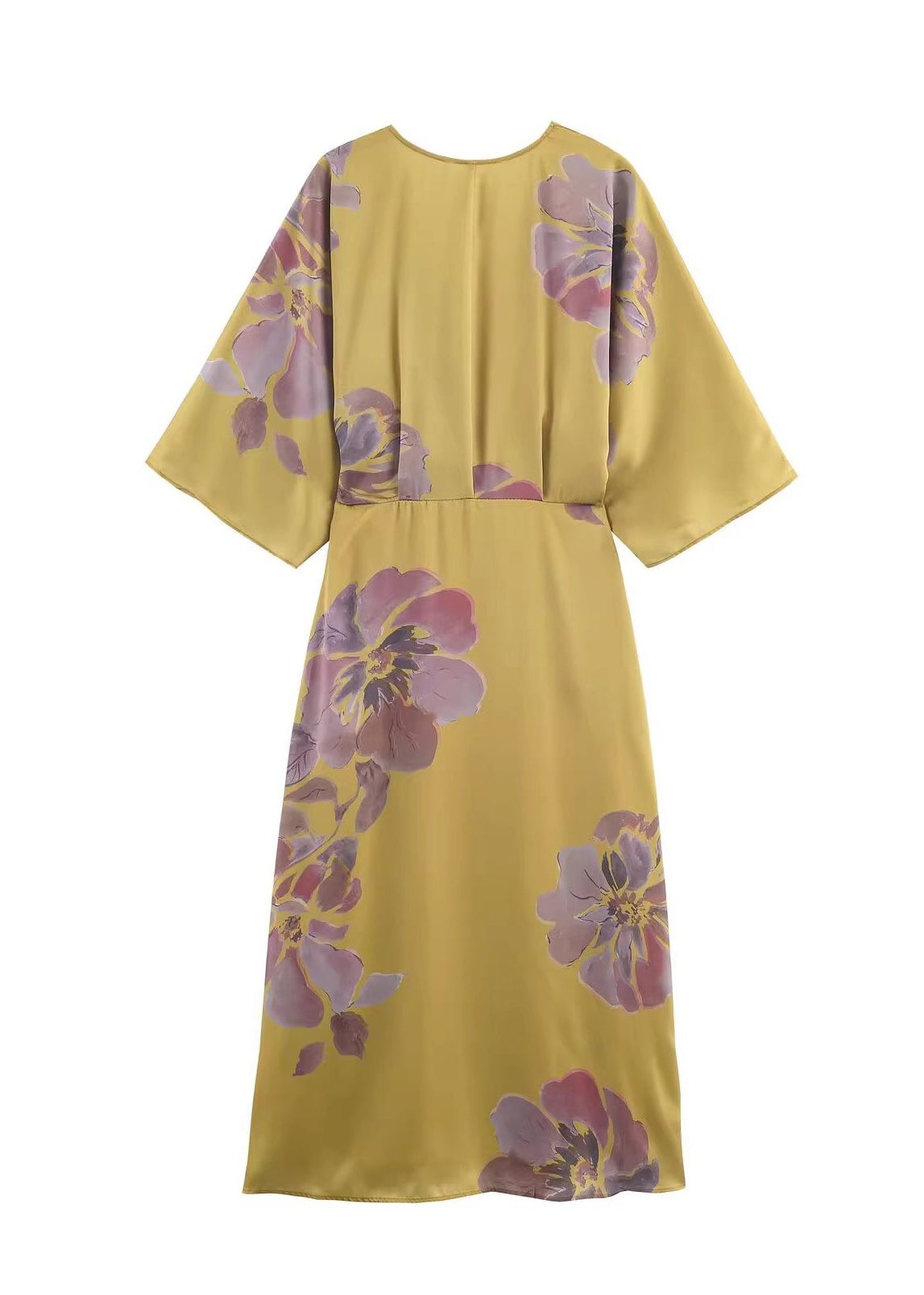 Classy Brown V Neck Print Wrinkled Silk Long Dress Summer