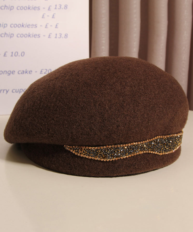 Classy Camel Zircon Versatile Warm Woolen Beret Hat