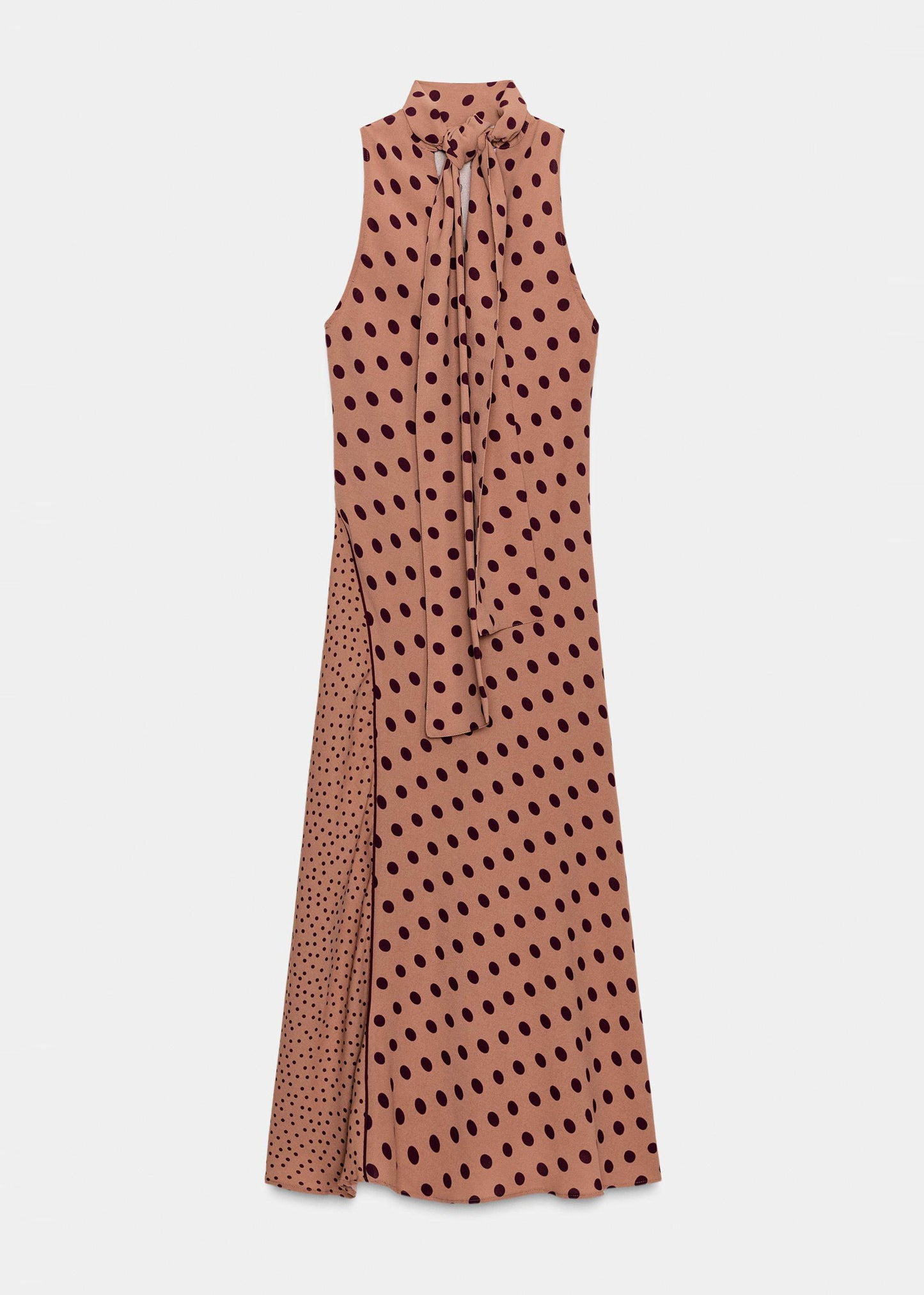 Classy Caramel Turtleneck Patchwork Cotton Long Dress Sleeveless