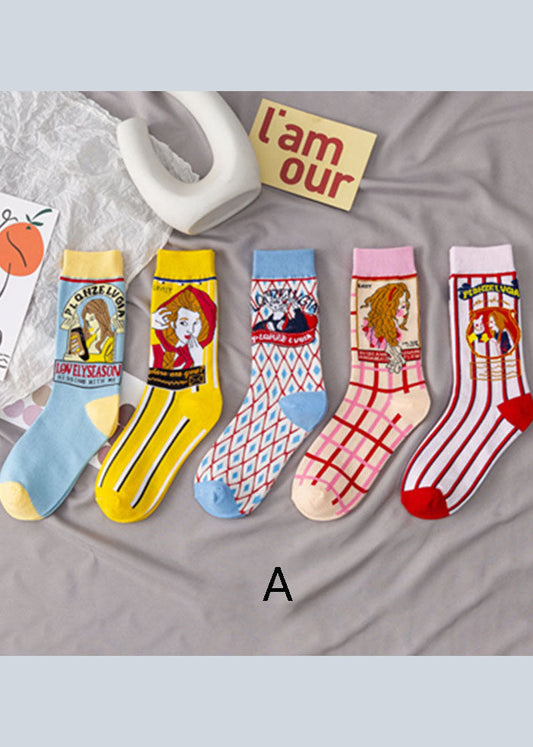 Edle, süße Crew-Socken aus Baumwolle mit Cartoon-Print