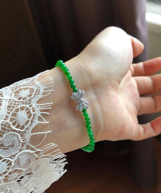 Pulsera elegante de plata de ley verde con circonita y jade