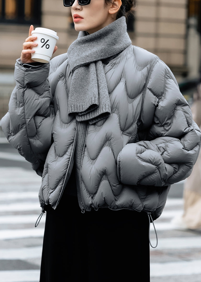 Classy Grey Oversized Drawstring Duck Down Down Coat Winter