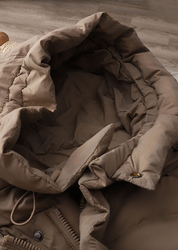 Edle Khaki Kapuzen Kordelzug Taschen Entendaunen Puffer Jacken Winter