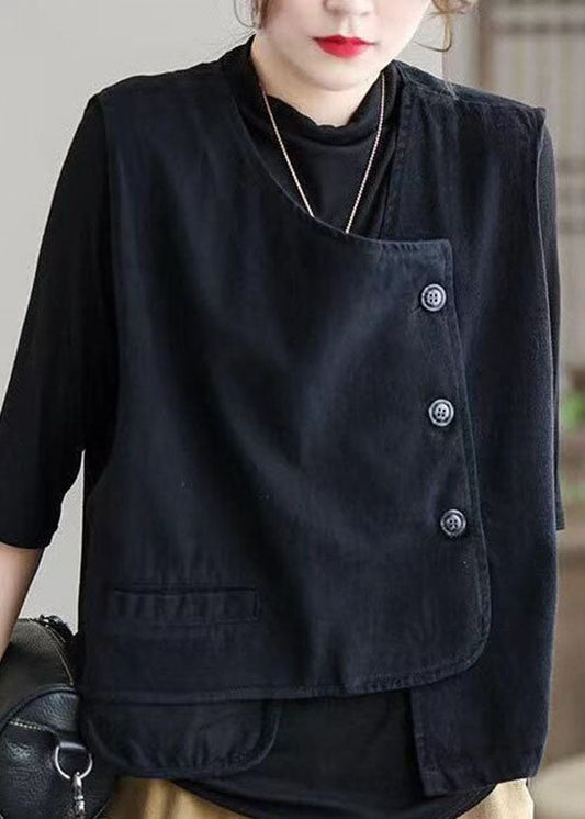 Edle Khaki-Herbstweste mit asymmetrischem Retro-Knopfdesign