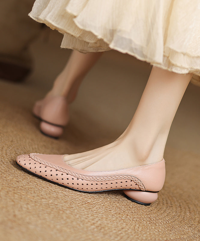 Classy Light Blue Sheepskin Flat Feet Shoes Hollow Out