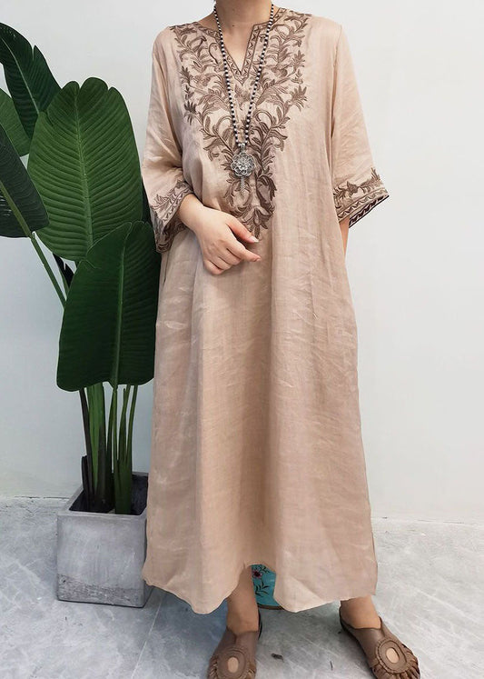 Conjunto de dos piezas de vestido de lino con patchwork bordado morado elegante para verano