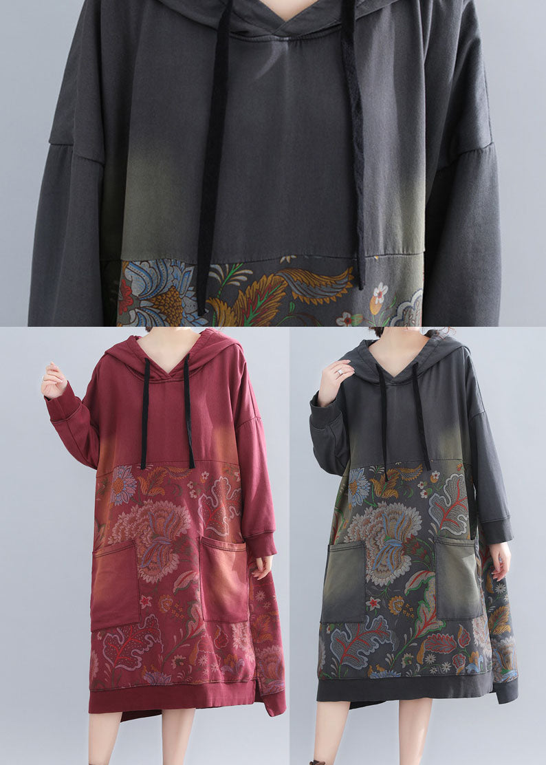 Edler roter Druck Patchwork Sweatshirts Kleider Frühling