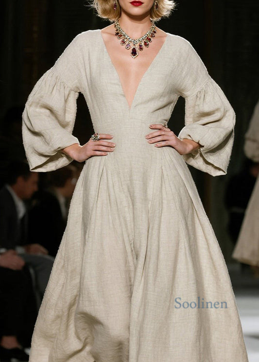 Vestido elegante de algodón con cuello en V y patchwork arrugado para primavera