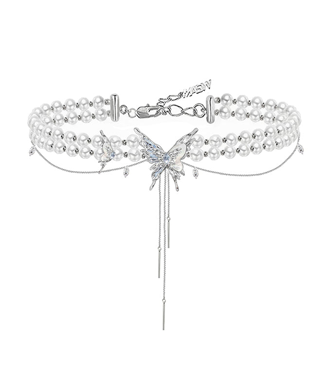 Classy White Copper Alloy Pearl Butterfly Princess Necklace