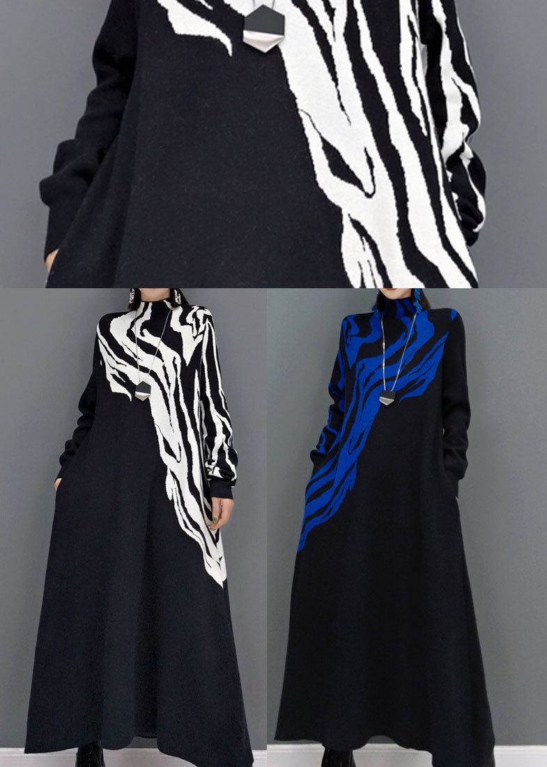 Edle weiße Print Strickpullover Kleider Frühling