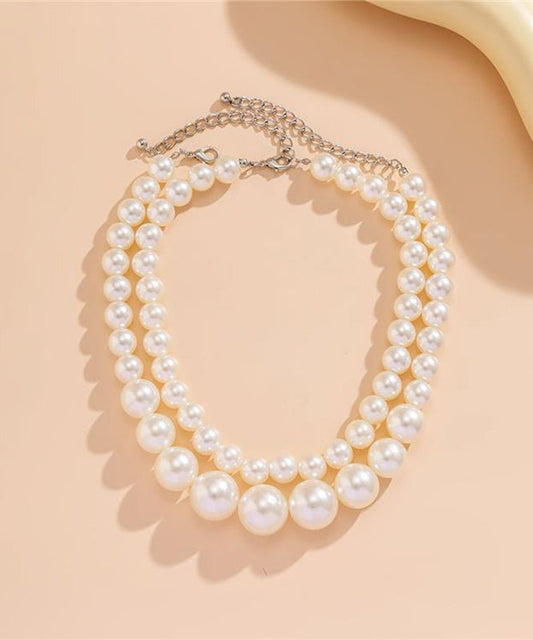 Classy White Stainless Steel Pearl Tassel Gratuated Bead Necklace