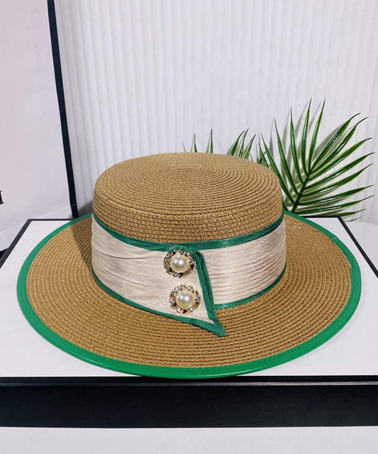 Classy White Versatile Silk Pearl Straw Woven Cloche Hat Summer