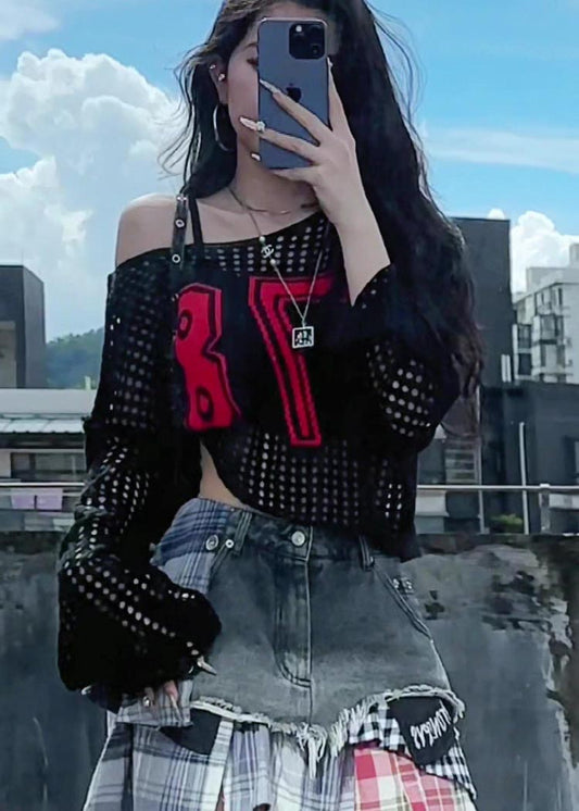 Classy Yellow Embroidered Hollow Out Knit Tops Summer