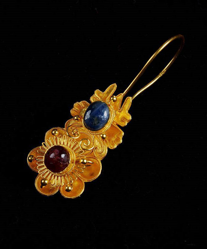 Edle gelbe florale Tropfenohrringe mit eingelegten Edelsteinen